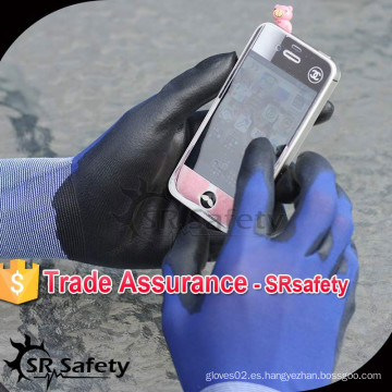 SRSAFETY Guantes de PU de poliéster azul marino de calibre 18 / guantes de smartphone / guantes de PU azul